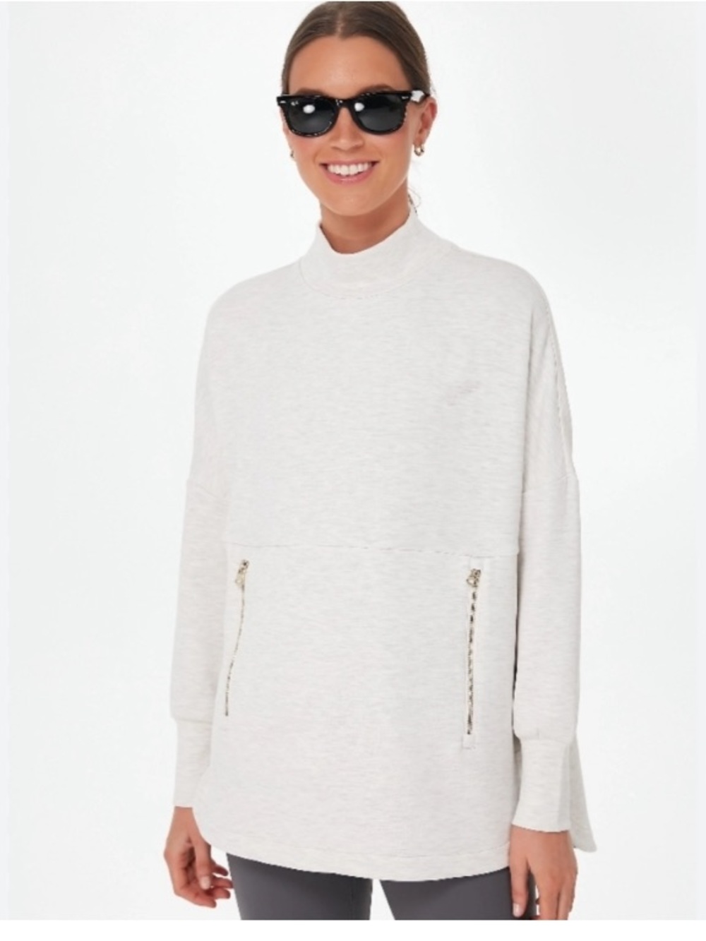 Varley Marl Bay Mockneck Pullover Oversized Beige Heather Sweatshirt Size Small